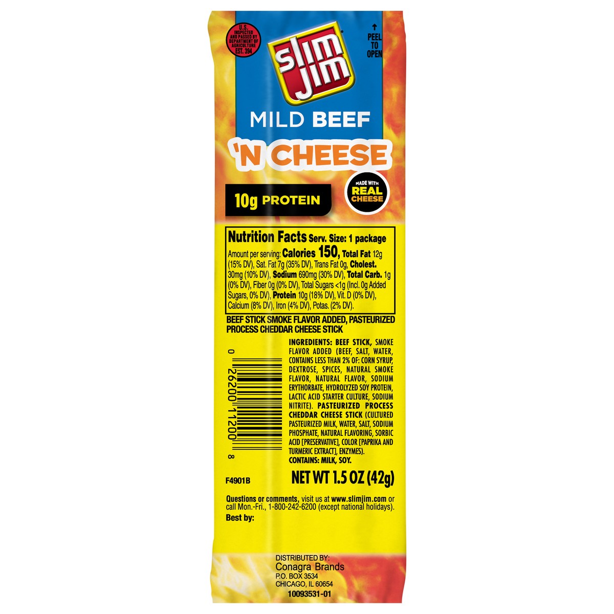 slide 7 of 7, Slim Jim Mild Beef 'n Cheese 1.5 oz, 1.5 oz