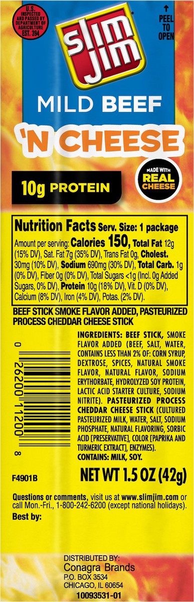 slide 3 of 7, Slim Jim Mild Beef 'n Cheese 1.5 oz, 1.5 oz