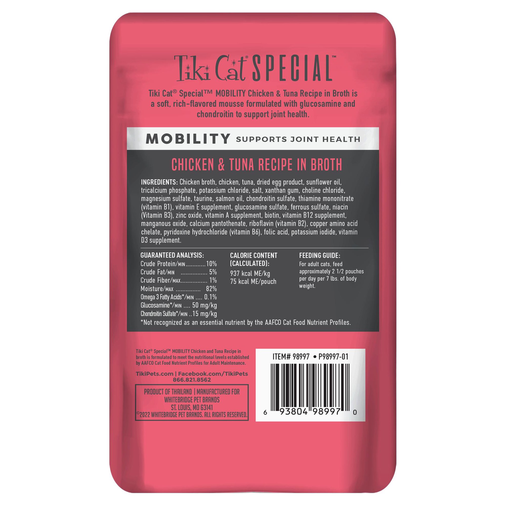 slide 6 of 8, Tiki Cat Solutions Mousse, Mobility, Chicken & Tuna Recipe in Broth Cat Food, 2.4 oz., 2.4 oz