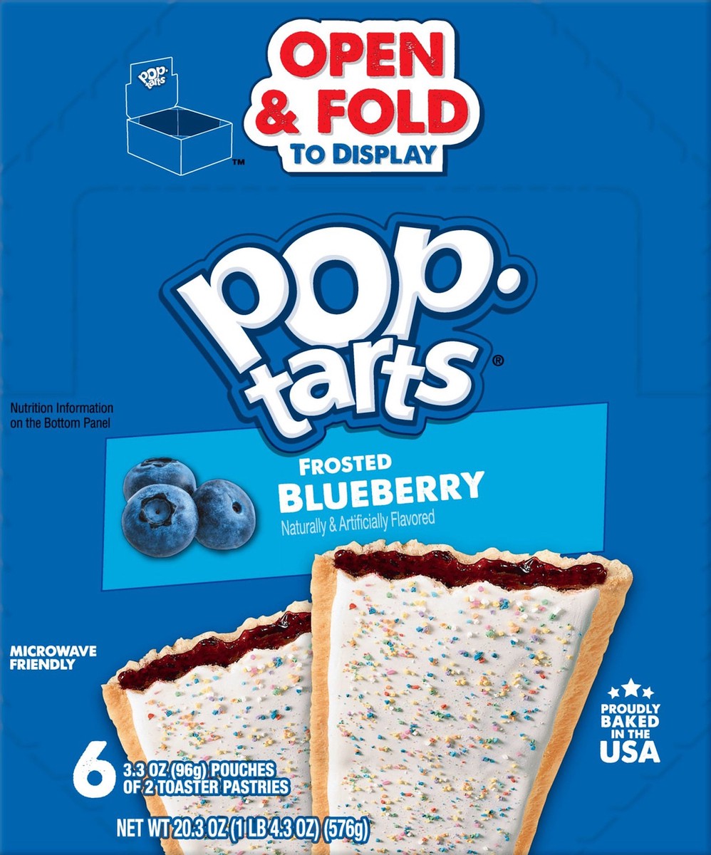 slide 2 of 8, Pop-Tarts Toaster Pastries, Frosted Blueberry, 20.3 oz, 6 Count, 20.3 oz