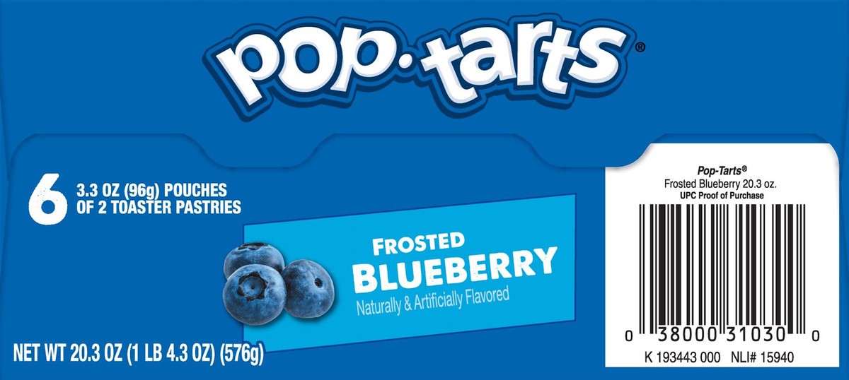 slide 7 of 8, Pop-Tarts Toaster Pastries, Frosted Blueberry, 20.3 oz, 6 Count, 20.3 oz