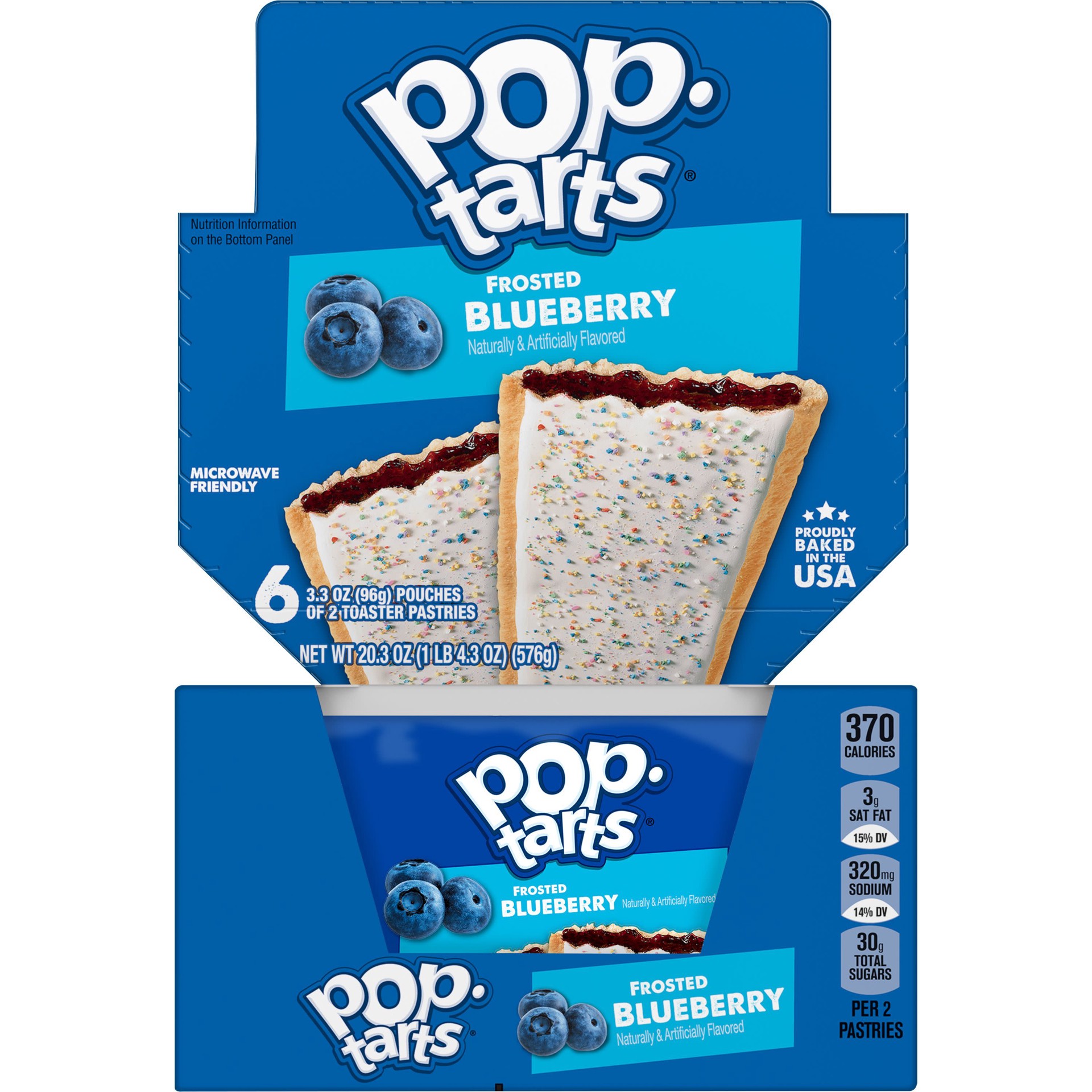 slide 1 of 8, Pop-Tarts Toaster Pastries, Frosted Blueberry, 20.3 oz, 6 Count, 20.3 oz