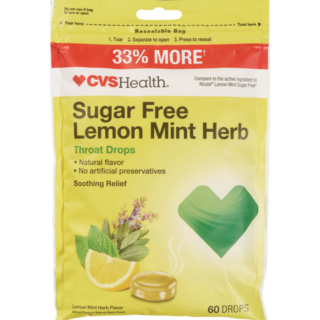 slide 1 of 1, Cvs Health Sugar Free Lemon Mint Herb Cough Drops, 60 ct
