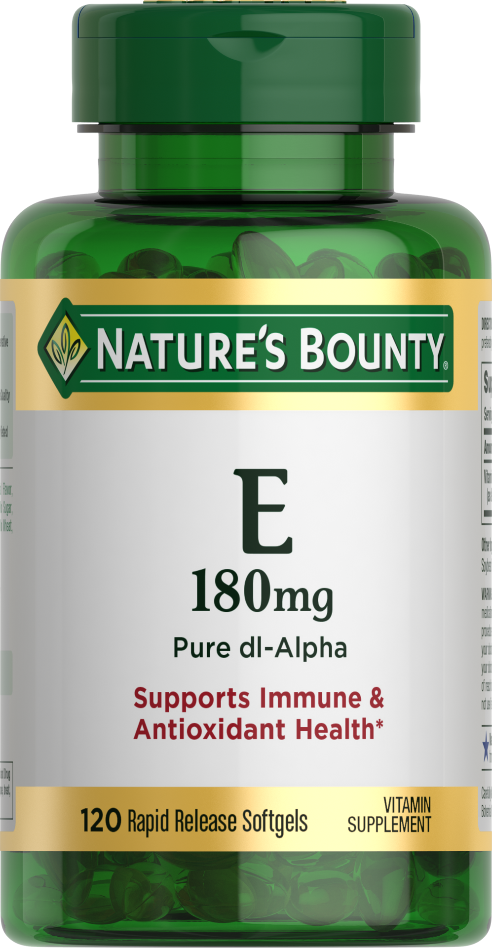 slide 1 of 9, Nature's Bounty Vitamin E Pure dl-Alpha Supports Antioxidant Health Softgels, 180mg, 120 ct