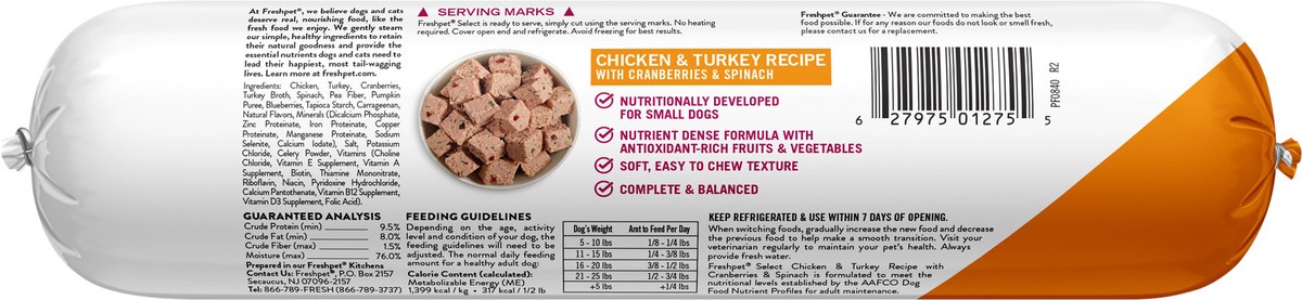 slide 2 of 3, Freshpet Healthy & Natural Dog Food, Small Dog Fresh Chicken & Turkey Roll, 1 lb