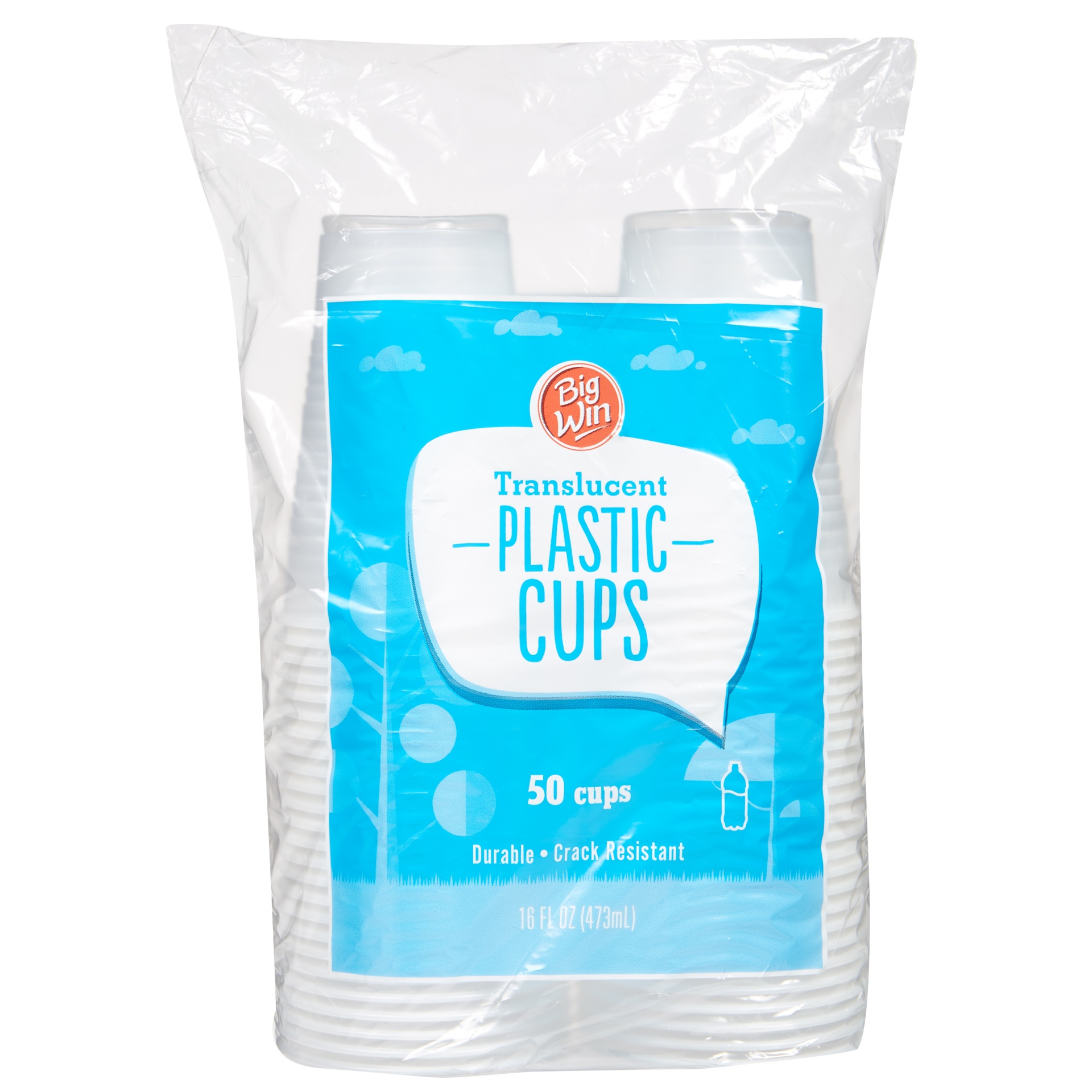 slide 1 of 1, Big Win Translucent Plastic Cups, 16 fl oz, 50 ct