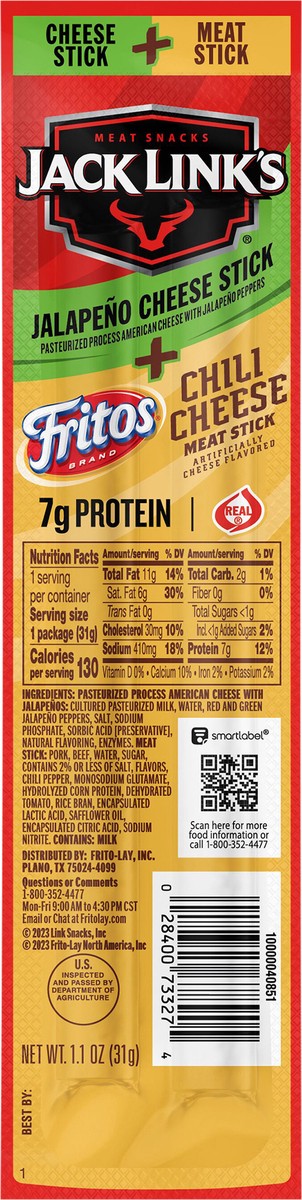slide 5 of 6, Jack Link's Flavored Meat Stick Fritos Chili Cheese And Jalapeno Cheese 1.1 Oz, 1.1 oz