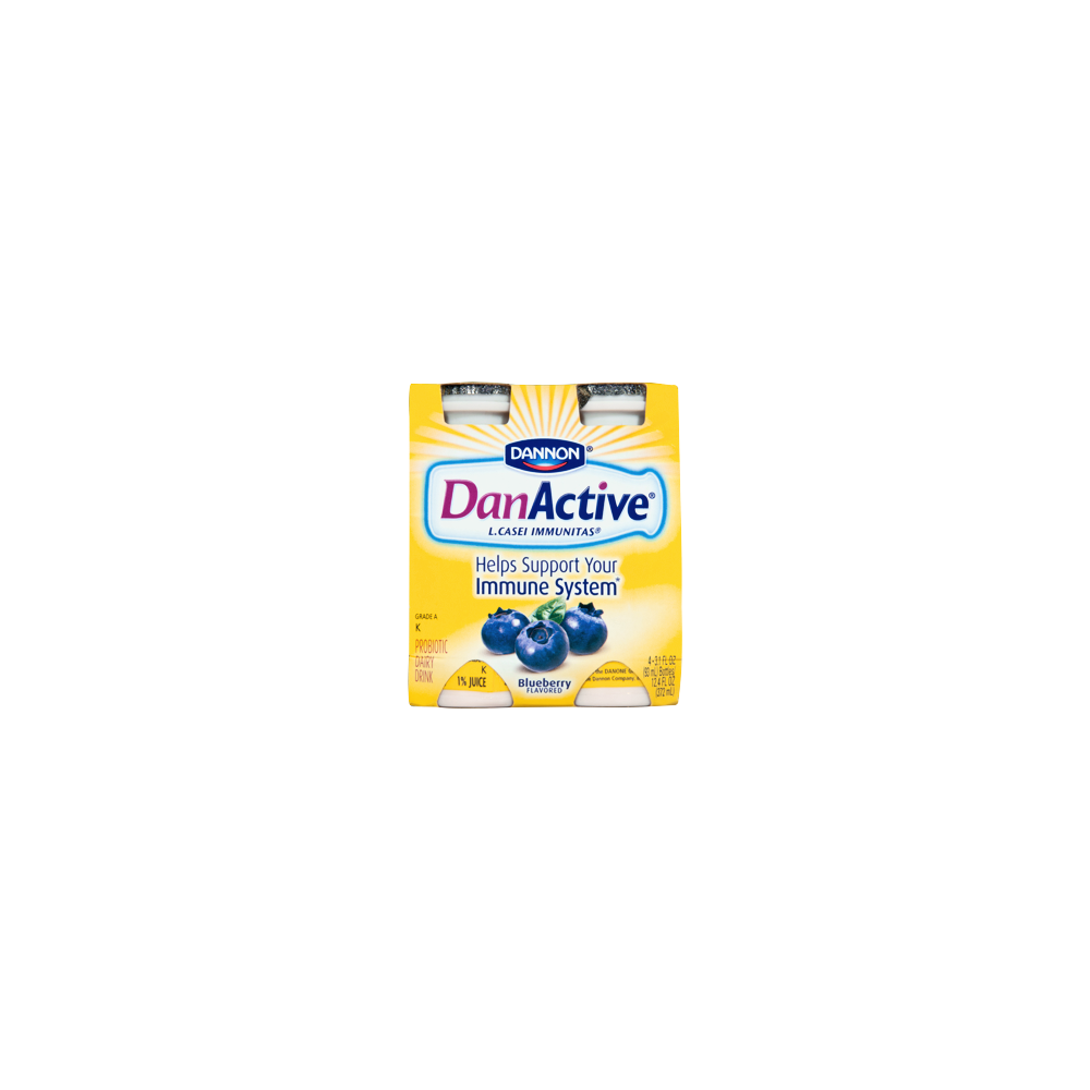 slide 1 of 4, DanActive Probiotic Dairy Drink, Blueberry, 3.1 oz