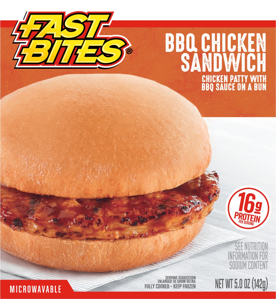 slide 9 of 11, Fast Bites BBQ Chicken Sandwich, 5 oz (Frozen), 141.75 g