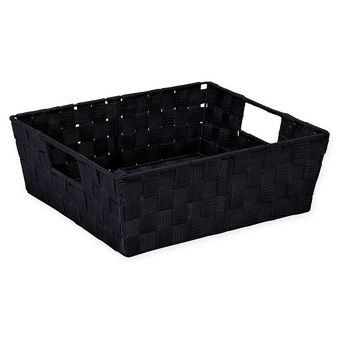 slide 1 of 3, Simplify Large Woven Storage Shelf Bin - Black, 1 ct