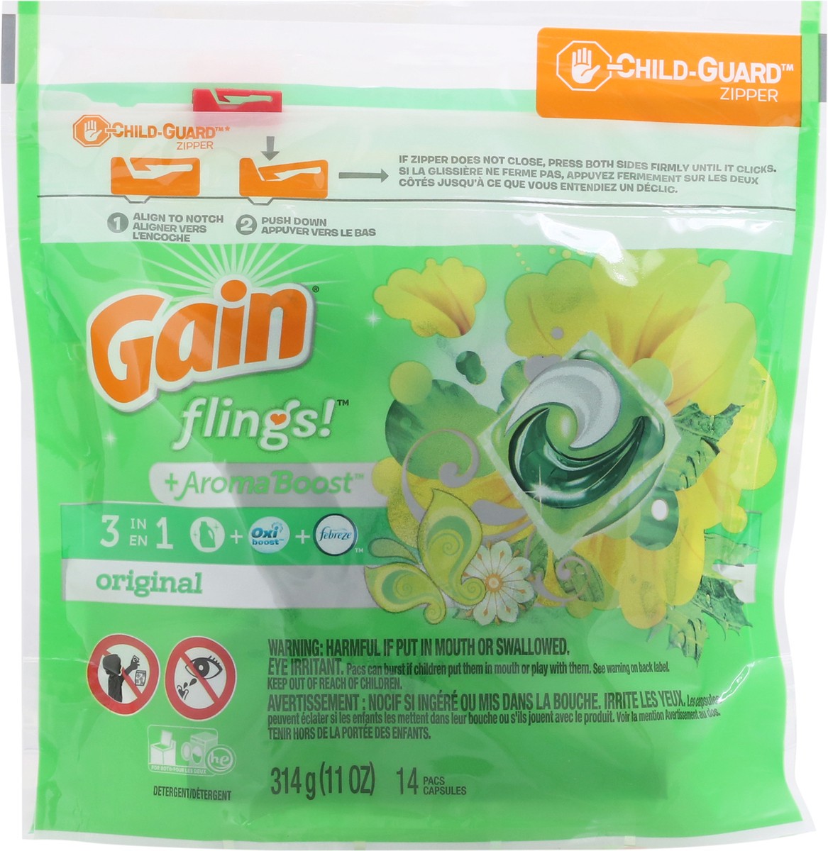 slide 1 of 9, Gain Flings! Original Laundry Detergent Pacs, 14 ct