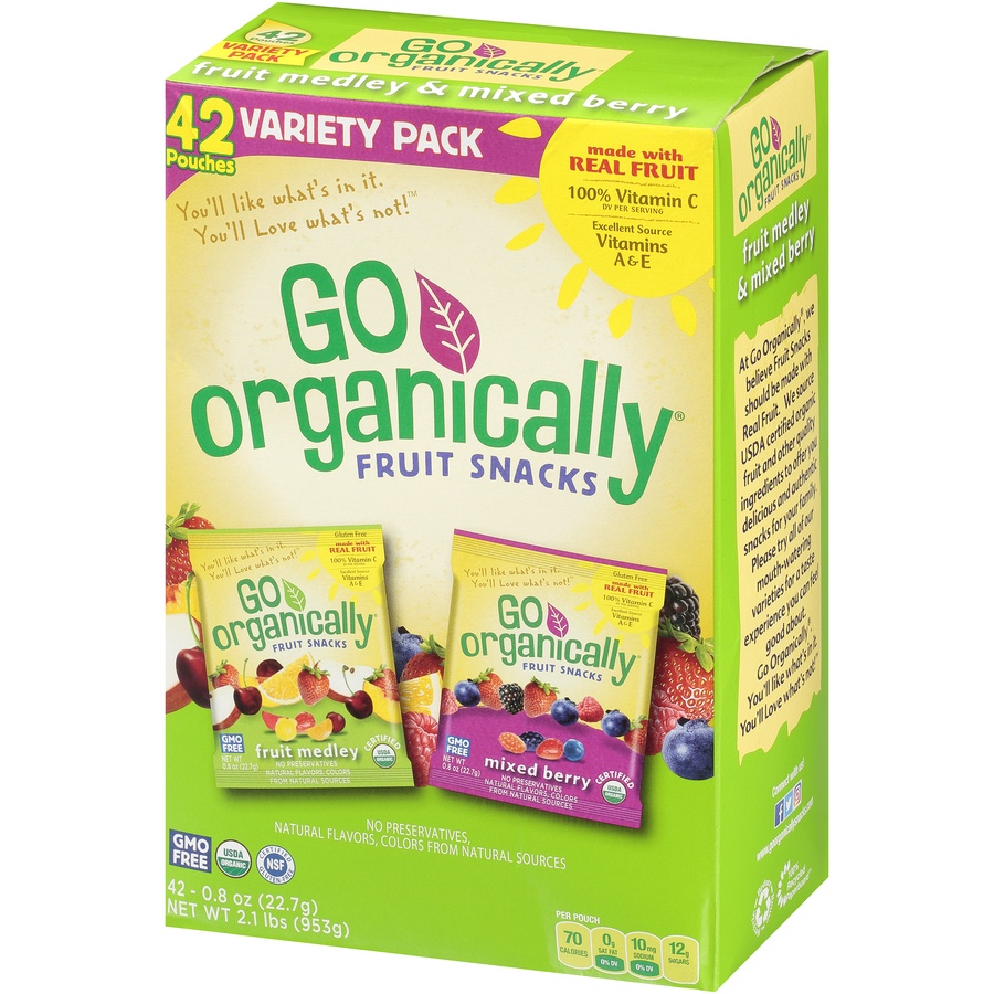 slide 3 of 8, Go Organically Fruit Snacks Variety Pack, 42 ct