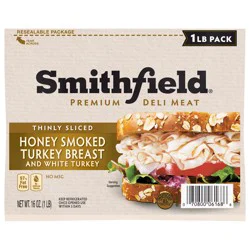 Smithfield Honey Smoked Turkey Breast and White Turkey, Thinly Sliced, 16 oz