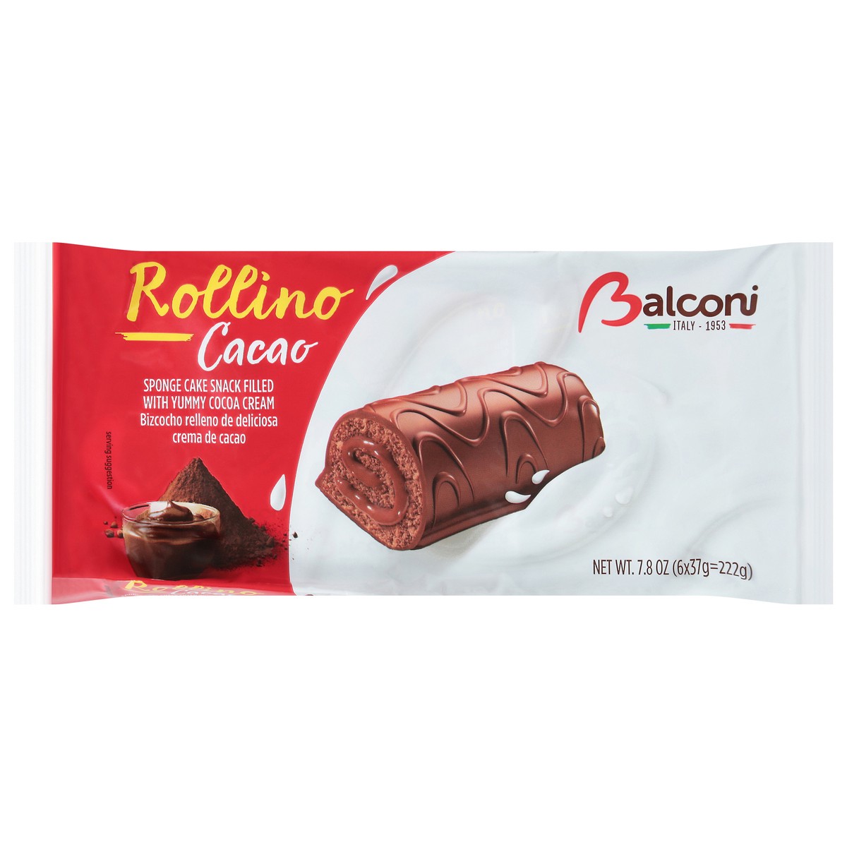 slide 1 of 13, Balconi Sponge Cake Snack, Rollino Cacao, 6 ct