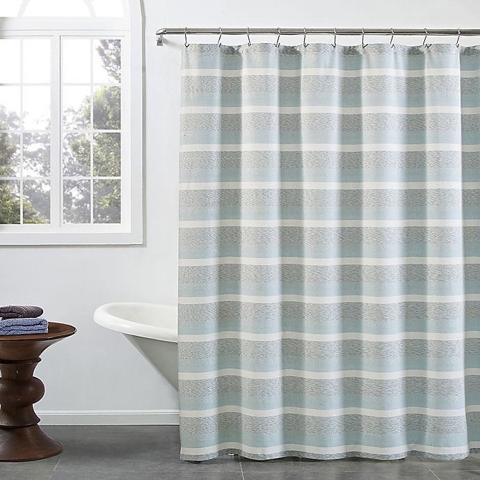 slide 1 of 1, KAS Room Zerena Striped X-Long Shower Curtain - Aqua, 72 in x 96 in
