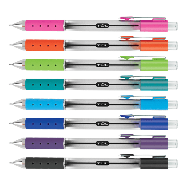 slide 6 of 10, TUL Retractable Gel Pens, Needle Point, Silver Barrel, Assorted Bright Inks, Pack Of 8 Pens, 8 ct