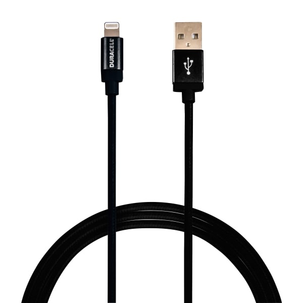 slide 1 of 1, Duracell Sync & Charge Cable, Lightning, 6', Black, Le2280, 1 ct