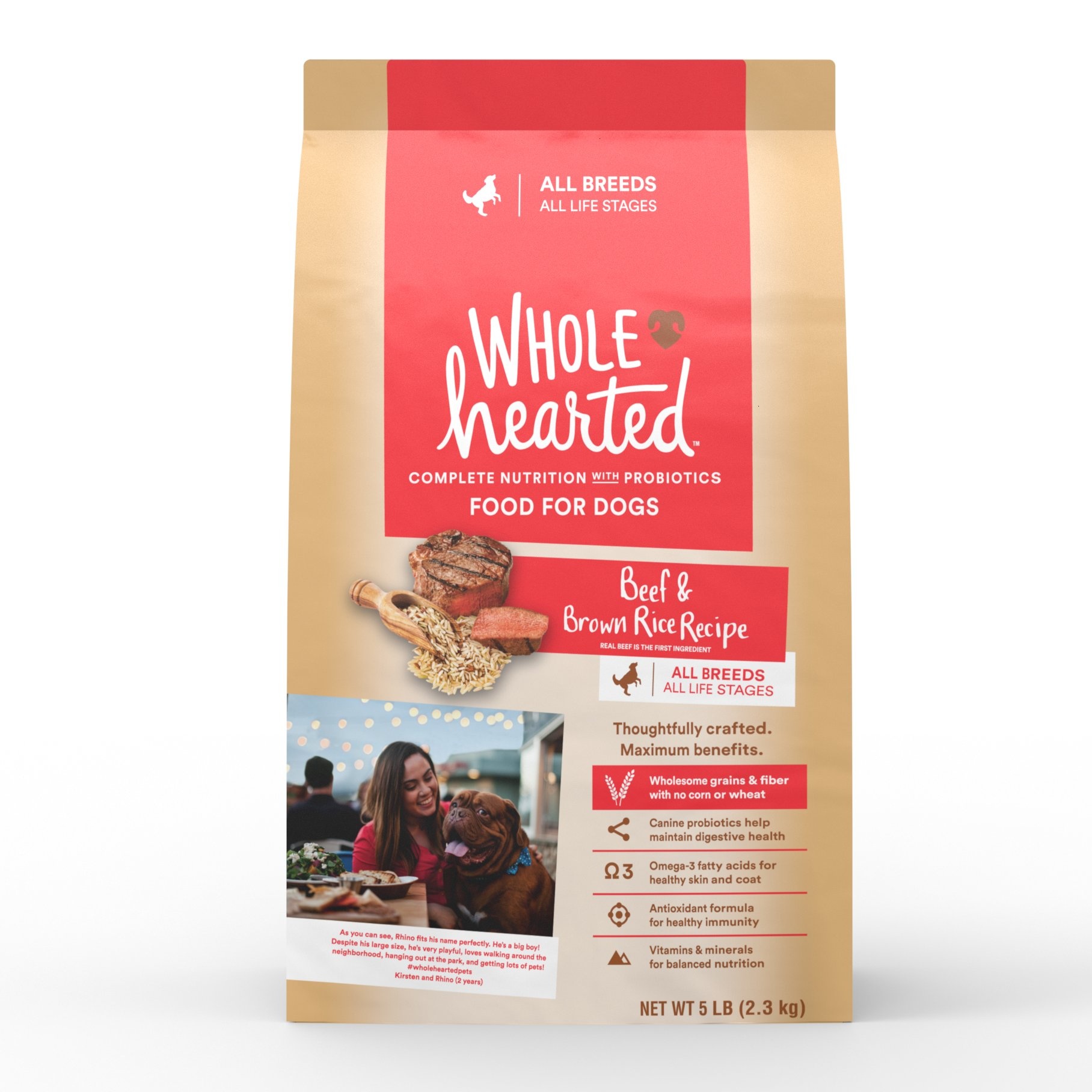 slide 1 of 1, WholeHearted All Life Stages Beef and Brown Rice Recipe Dry Dog Food, 5 lb