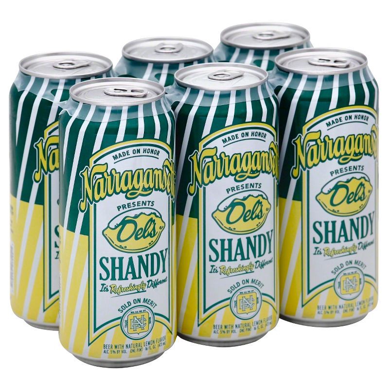 slide 1 of 1, Narragansett Del's Lemon Shandy Beer - 6pk/16 fl oz Cans, 6 ct; 16 fl oz