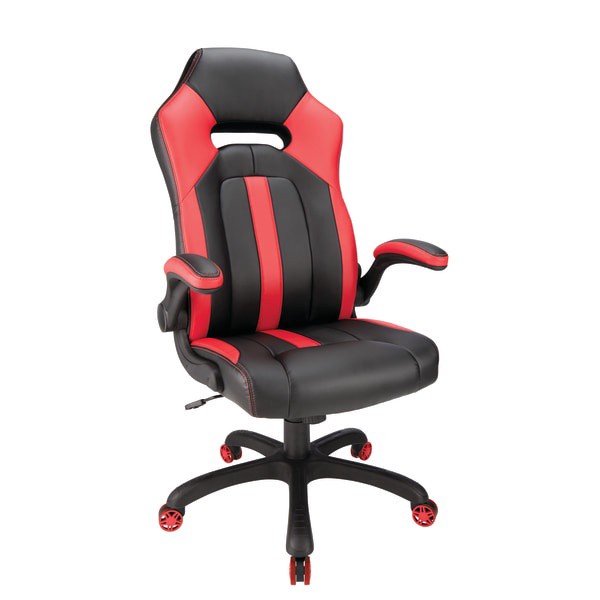 slide 2 of 10, Realspace Gaming Bonded Leather High-Back Chair, Red/Black, 1 ct