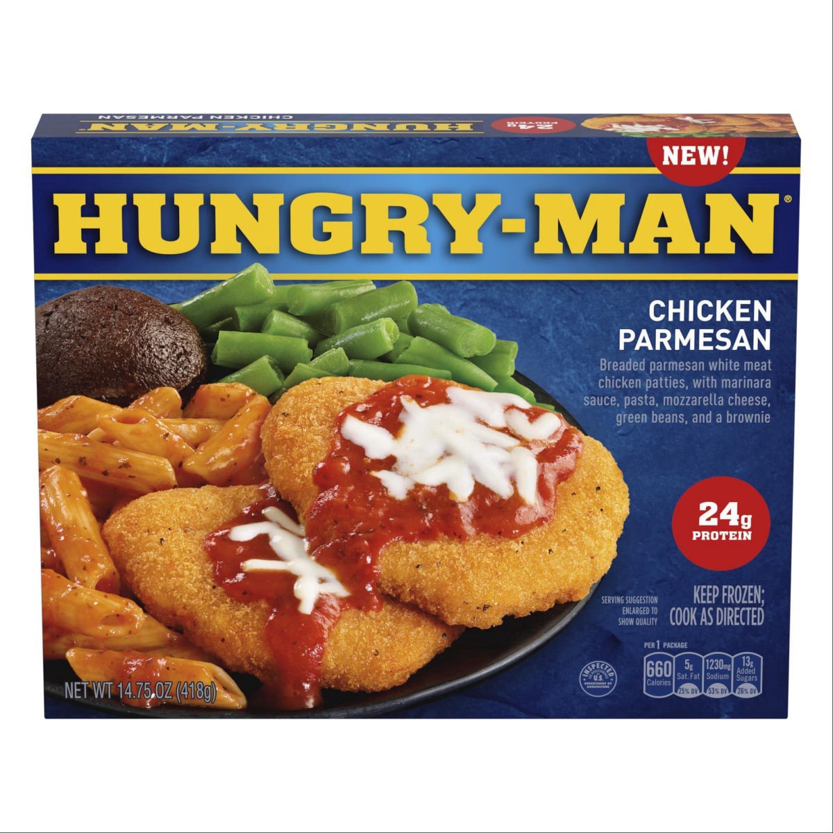 slide 1 of 13, Hungry Man Hungry-Man Chicken Parmesan, Frozen Meal, 14.75 oz