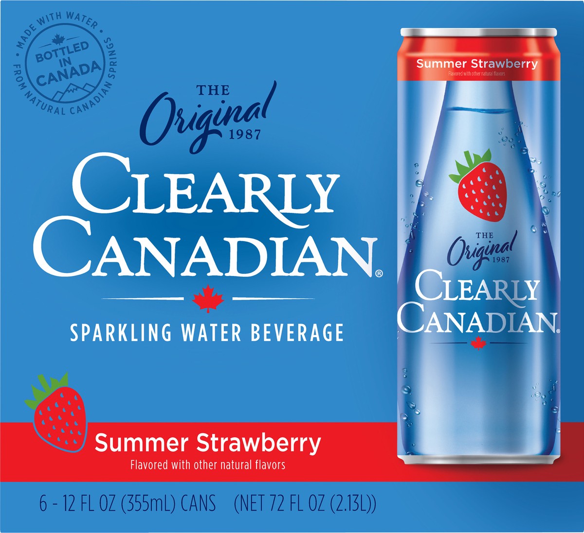 slide 3 of 8, Clearly Canadian Summer Strawberry Sparkling Water 355mL 6 Pack Cans, 6 ct