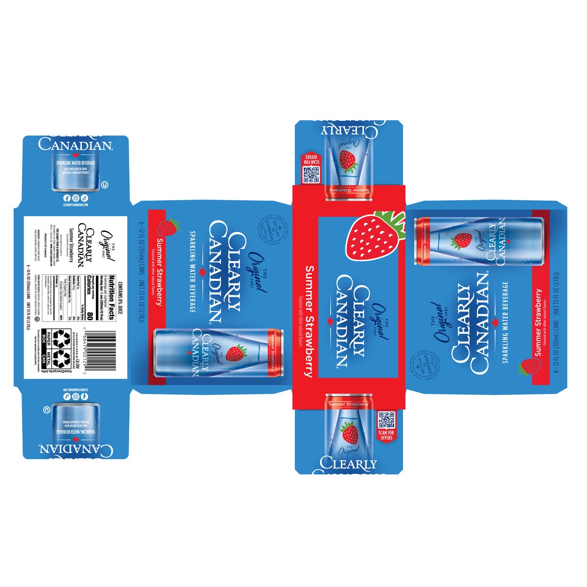 slide 6 of 8, Clearly Canadian Summer Strawberry Sparkling Water 355mL 6 Pack Cans, 6 ct