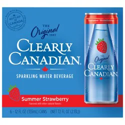 Clearly Canadian Summer Strawberry Sparkling Water 355mL 6 Pack Cans