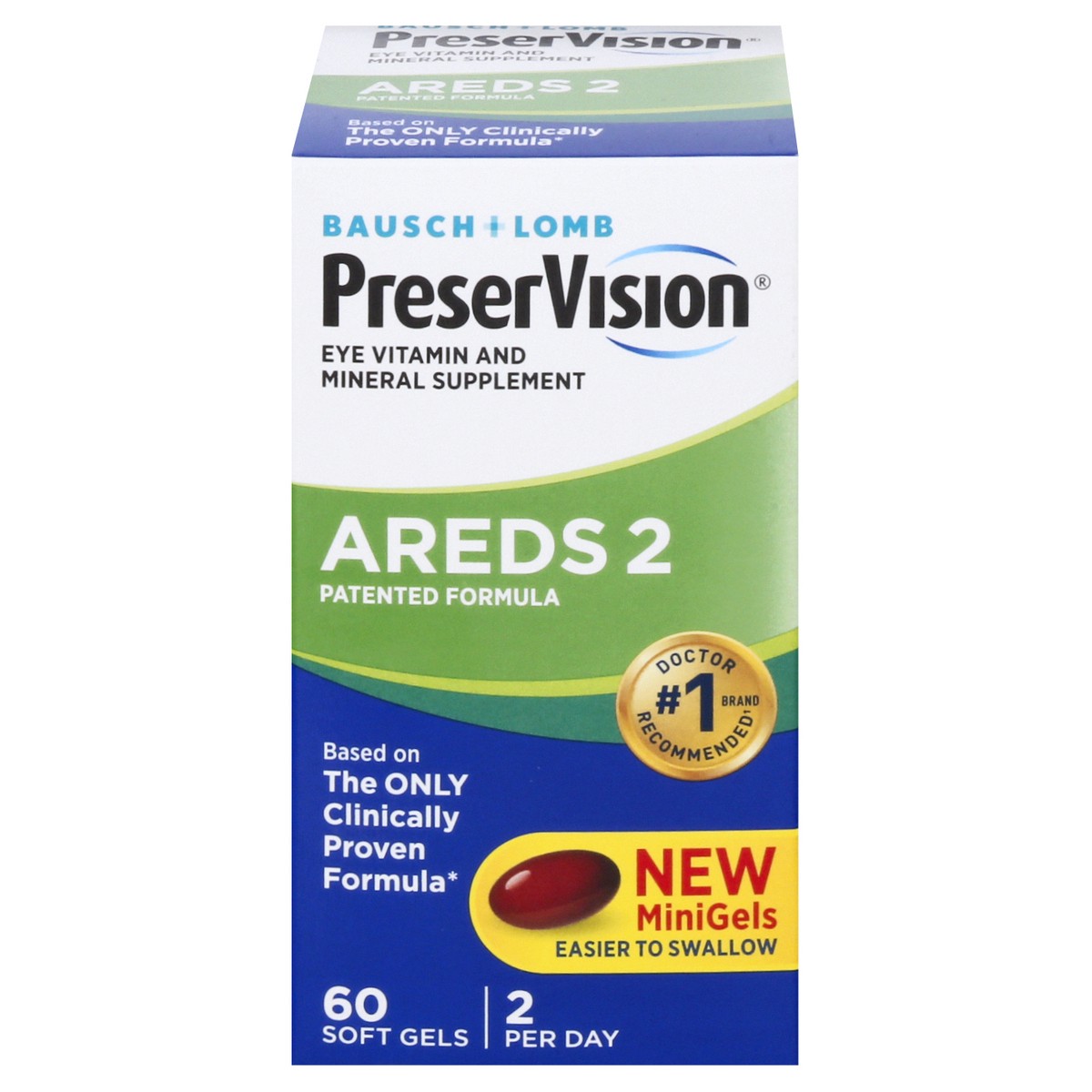 slide 1 of 1, PreserVision AREDS 2 Formula + Multivitamin, Eye Vitamin and Mineral Supplement with Lutein & Zeaxanthin–From Bausch + Lomb, 60 Soft Gels (MiniGels), 60 ct