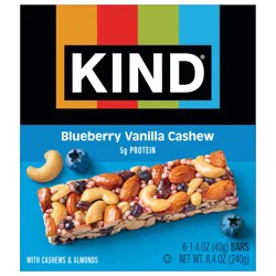 KIND Healthy Snack Bar, Blueberry Vanilla Cashew, 5g Protein, Gluten Free Bars, 1.4 OZ, (6 Count)