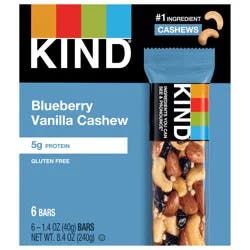 KIND Healthy Snack Bar, Blueberry Vanilla Cashew, 5g Protein, Gluten Free Bars, 1.4 OZ, (6 Count)