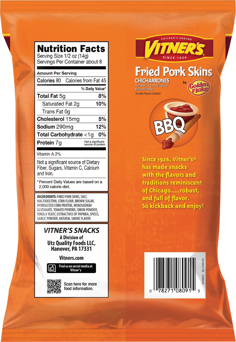 slide 9 of 11, Vitner's 4 oz Vitner's BBQ Pork Rinds, 4 oz