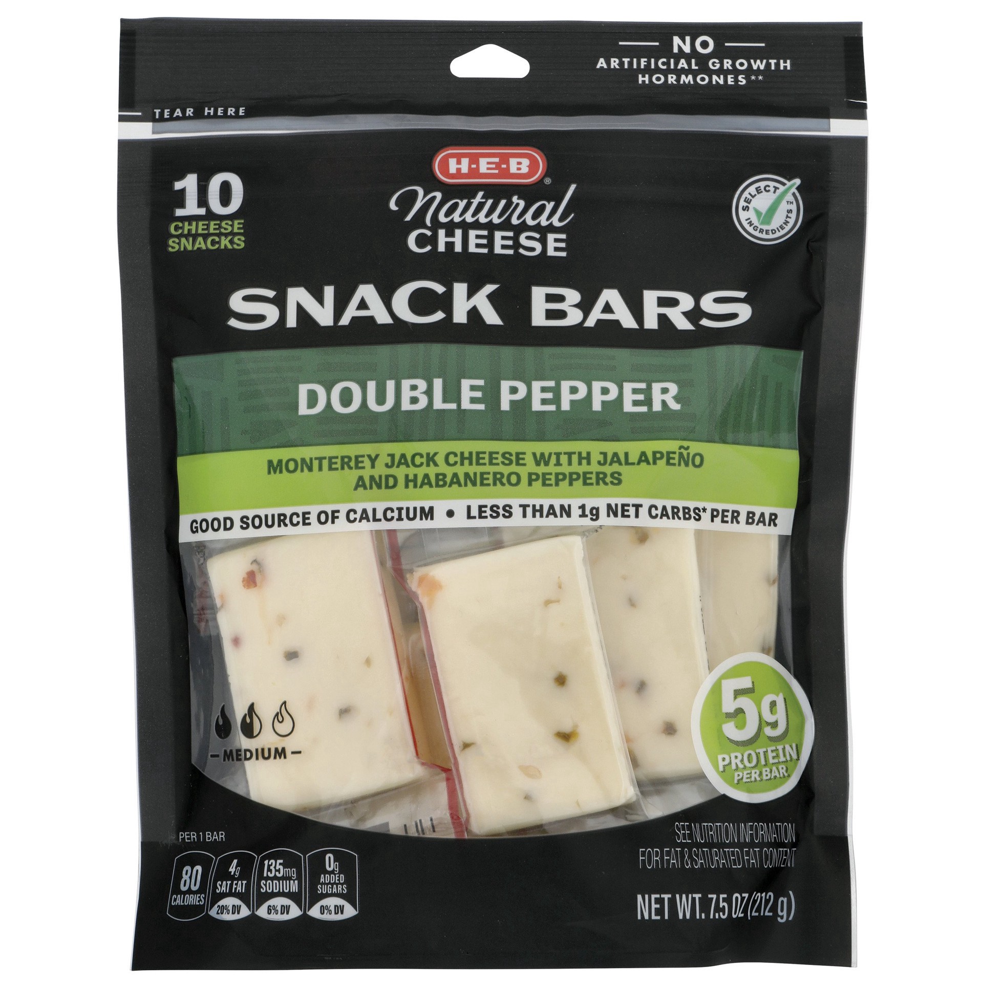 slide 1 of 1, H-E-B Double Pepper Monterey Jack Cheese Snack Bars, 10 ct, 7.5 oz