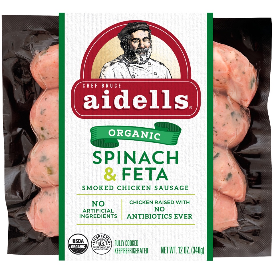 slide 2 of 4, Aidells Organic Spinach & Feta Smoked Chicken Sausage, 12 oz