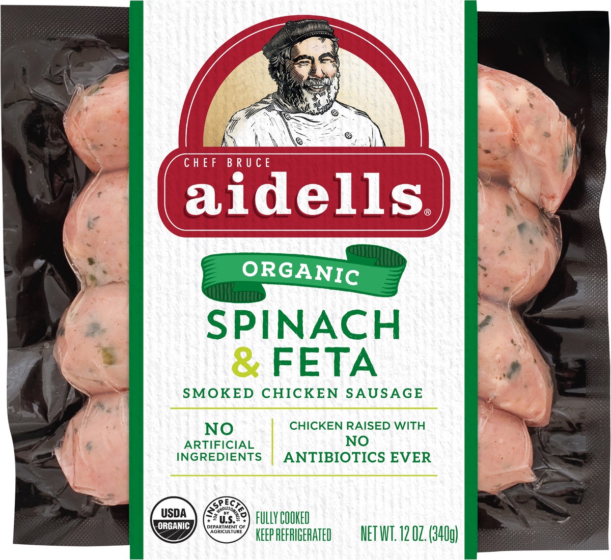 slide 4 of 6, Aidells Spinach & Feta Smoked Chicken Sausage, 340.19 g