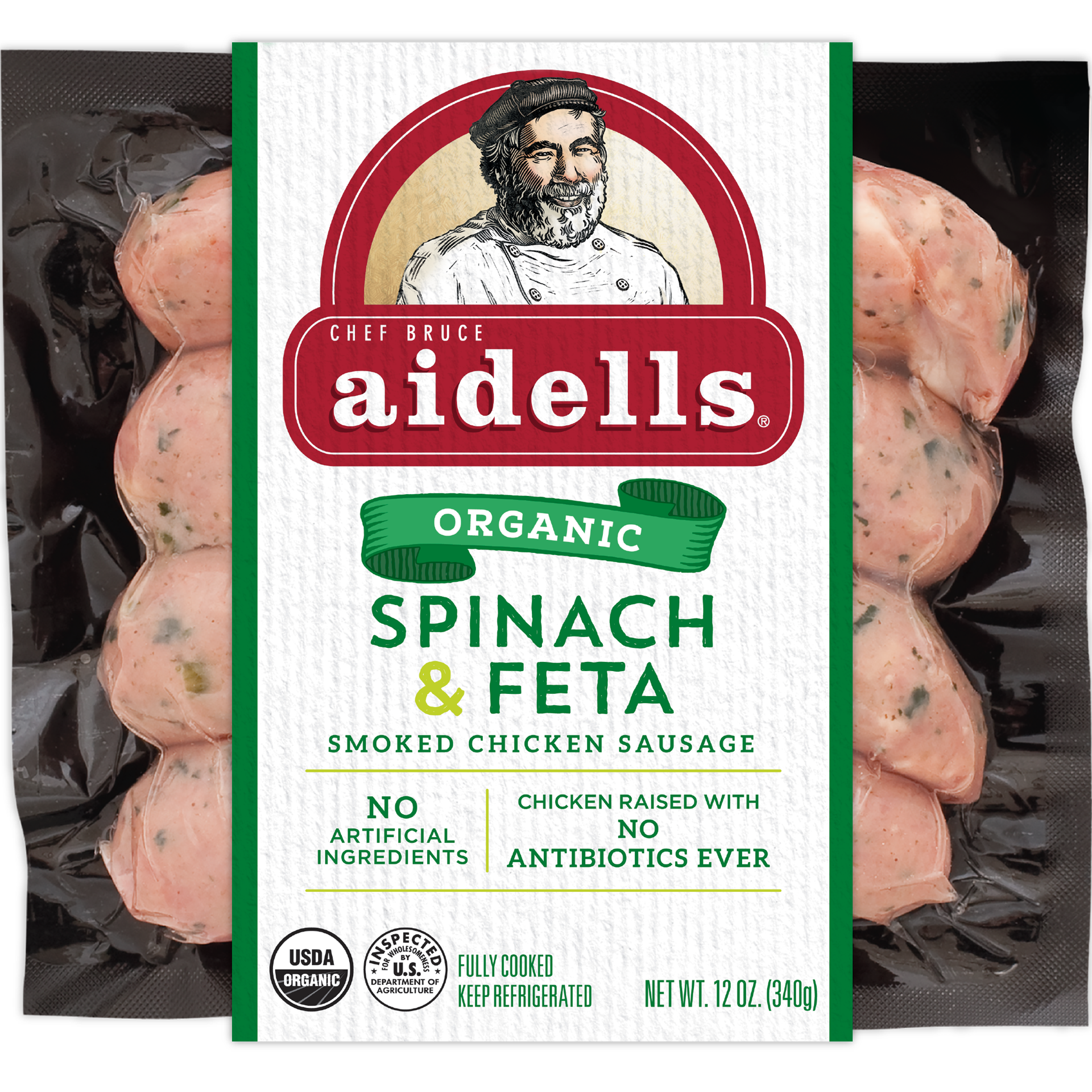 slide 1 of 6, Aidells Spinach & Feta Smoked Chicken Sausage, 340.19 g
