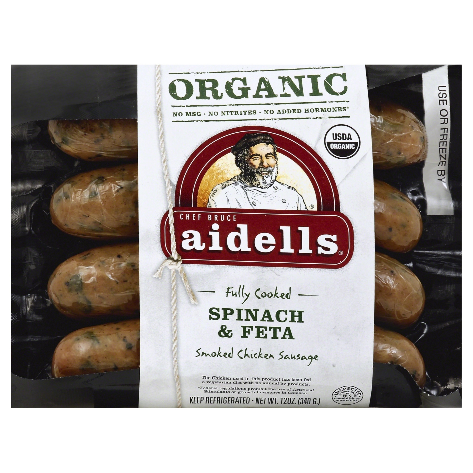 slide 1 of 4, Aidells Organic Spinach & Feta Smoked Chicken Sausage, 12 oz