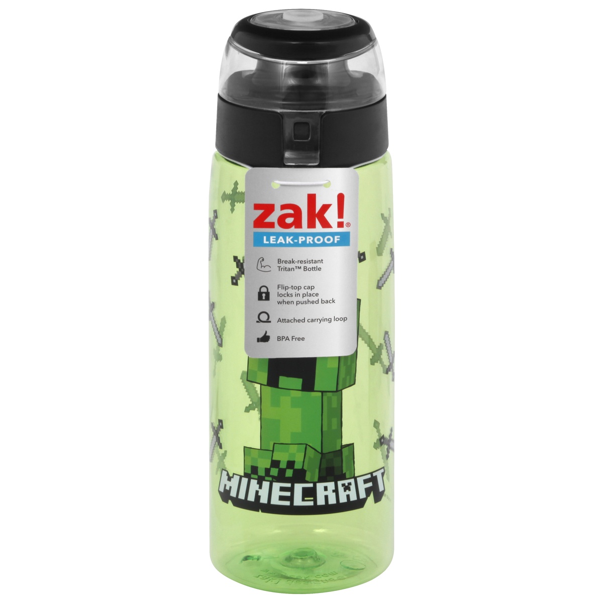slide 1 of 1, Zak! Designs Minecraft Plastic Water Bottle Green/Black, 25 oz