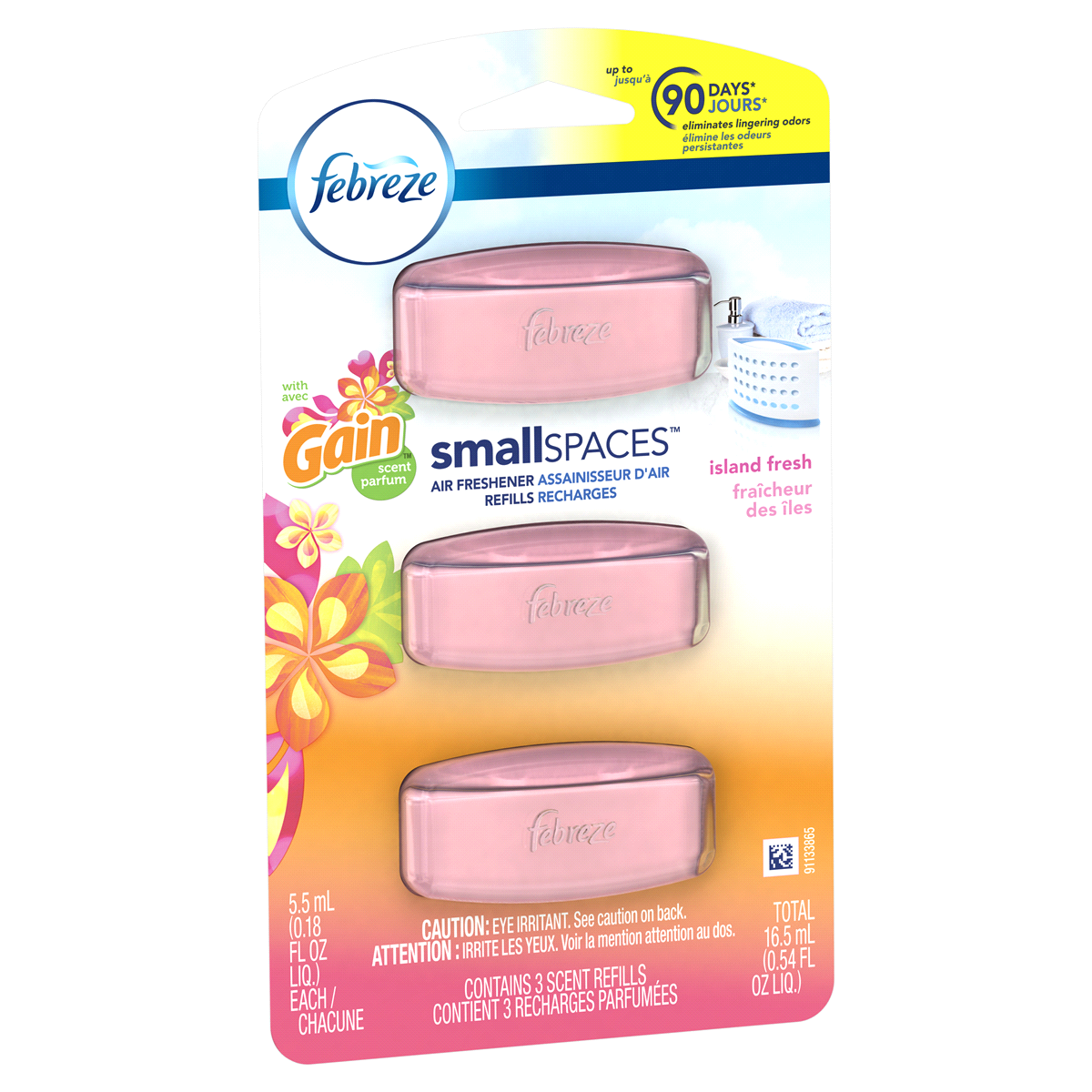 slide 3 of 5, Febreze Smallspaces Dual Refill, Gain Island Fresh Scented, 3 ct