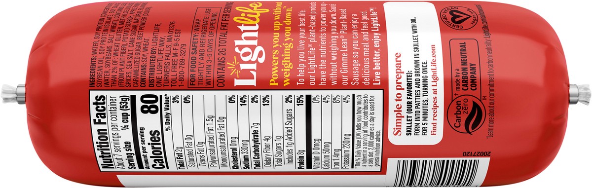 slide 4 of 5, Lightlife Gimme Lean Plant-Based Vegan Breakfast Sausage, 14 oz