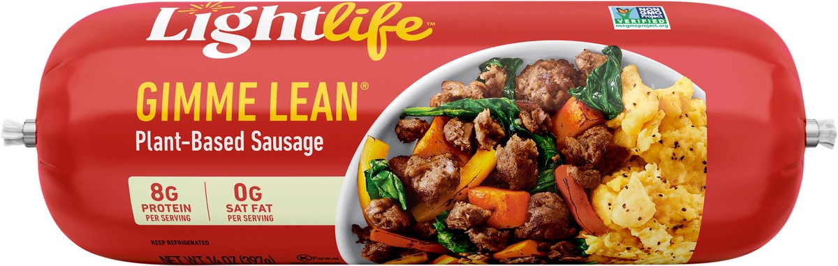 slide 5 of 5, Lightlife Gimme Lean Plant-Based Vegan Breakfast Sausage, 14 oz