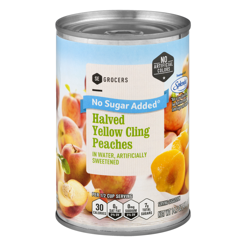 slide 1 of 1, SE Grocers Peaches Halved Yellow Cling No Sugar Added, 14.5 oz