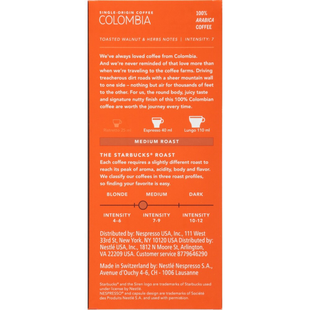 slide 3 of 3, Starbucks By Nespresso Single-Origin Colombia Roast Single Serve Coffee Capsules 10 Count, 10 ct