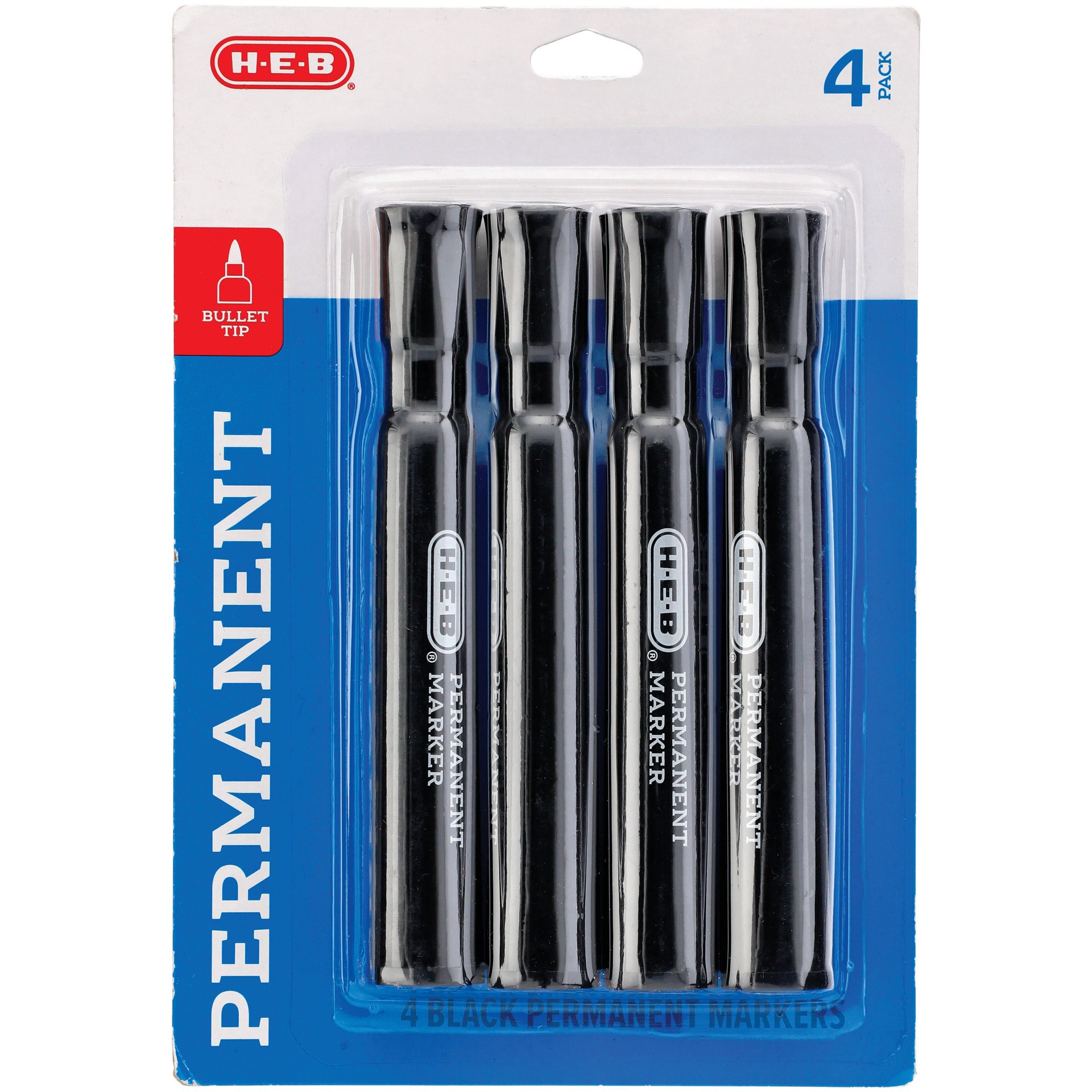 slide 1 of 1, H-E-B Bullet Tip Permanent Markers - Black Ink, 4 ct