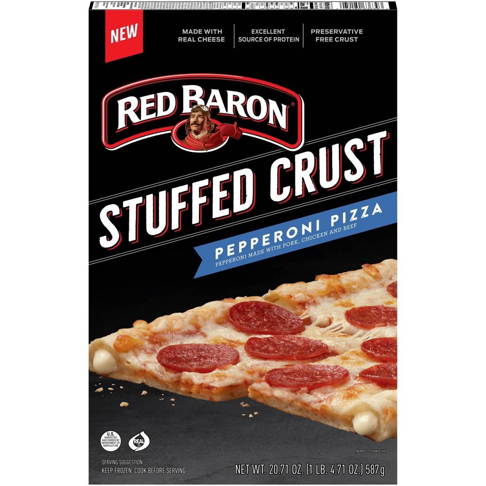 slide 2 of 5, Red Baron Stuffed Crust Pepperoni Frozen Pizza, 20.71 oz