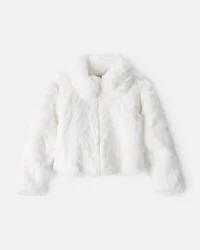 Oshkosh Girls Long-Sleeve Faux Fur Fashion Jacket - White White 8