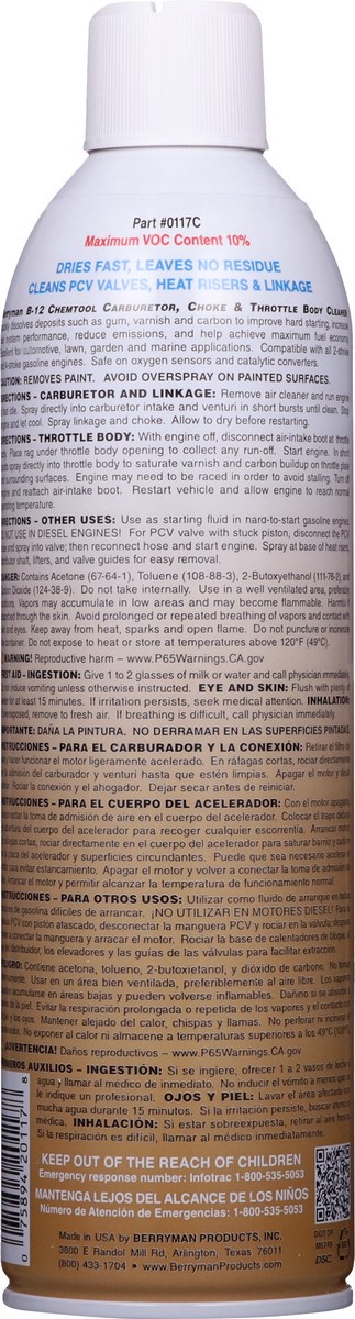 slide 3 of 11, Berryman B-12 Chemtool Carburetor Choke & Throttle Body Cleaner 16 oz, 16 oz