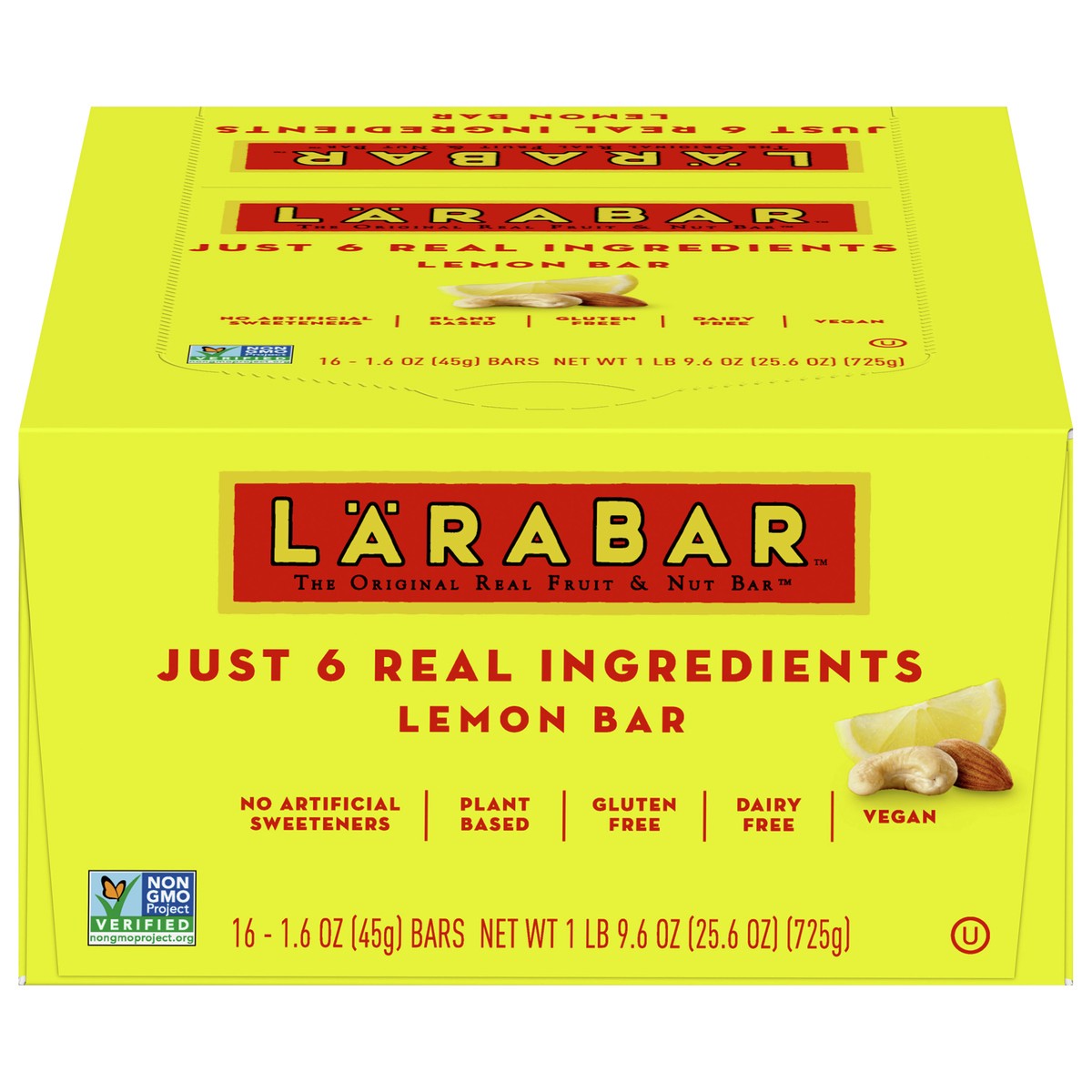 slide 1 of 9, LÄRABAR Lemon Bar, Gluten Free Vegan Fruit & Nut Bar, 1.6 oz Bars, 16 Ct, 16 ct