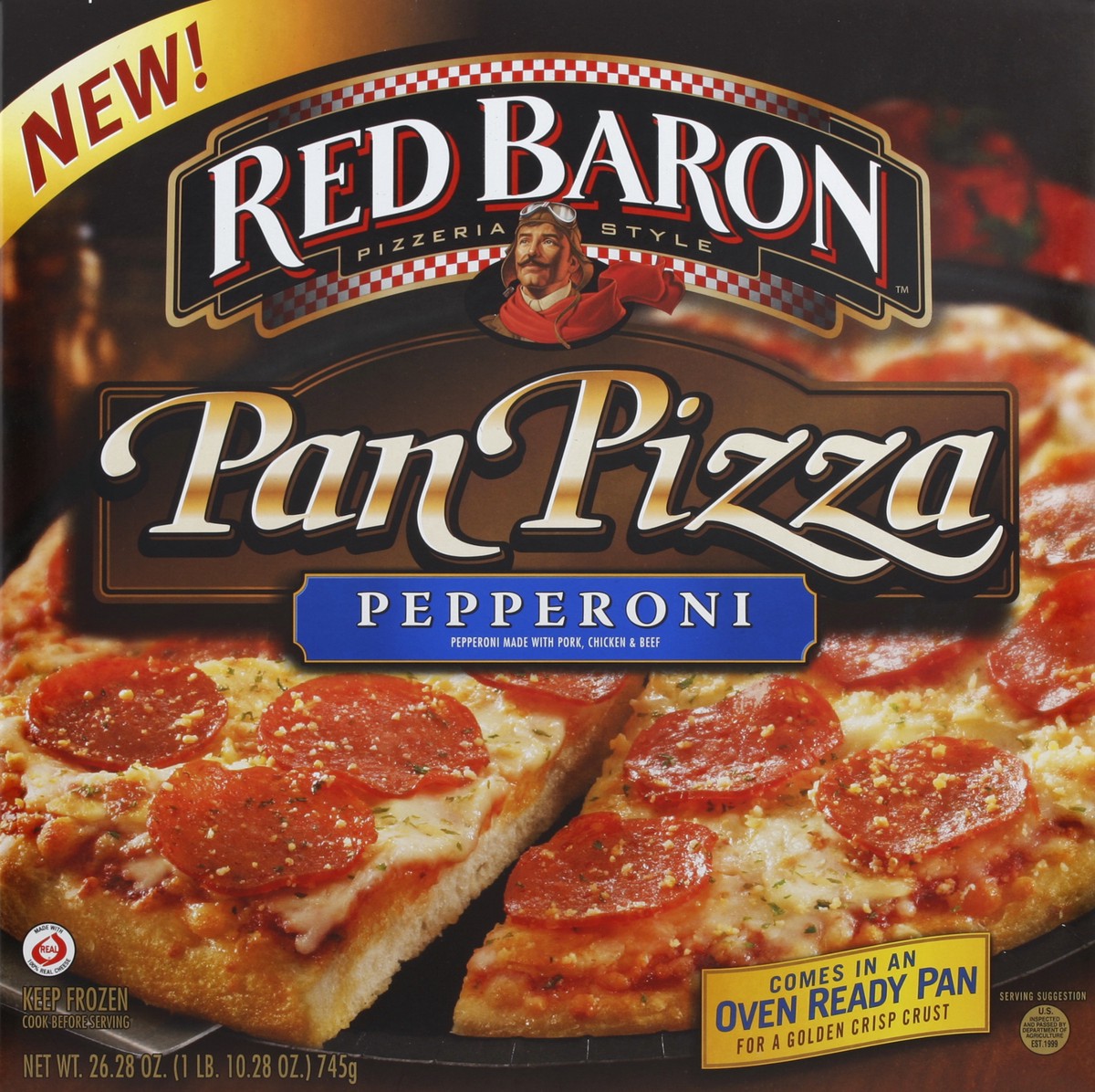 slide 4 of 4, Red Baron Pepperoni Pan Pizza, 26.28 oz