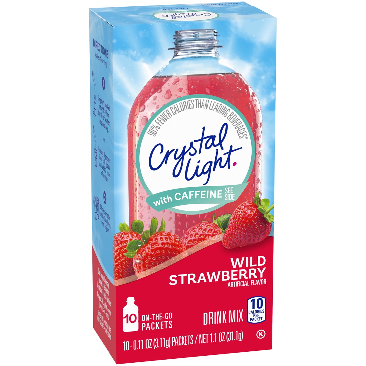 slide 6 of 14, Crystal Light Wild Strawberry Artificially Flavored Powdered Drink Mix with Caffeine, 10 ct On-the-Go-Packets, 10 ct